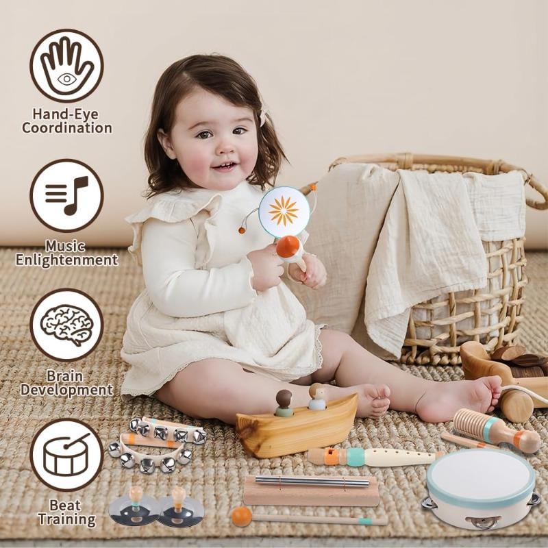 Toddlers Musical Instruments-Baby Montessori Wooden Musical Toys for Toddlers 1-3 Year Old,Kids Percussion Instruments Birthday Gift for 1-3-5+