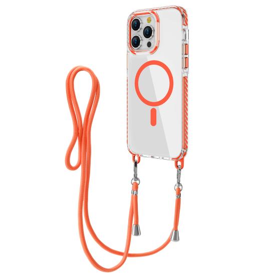 Магнитный прозрачный чехол для телефона для серии iPhone 16 Противоударный чехол для телефона через плечо