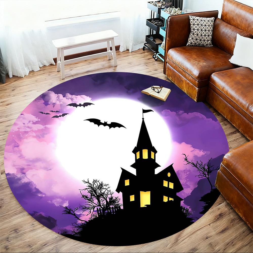 1pc Haunted HouseFull Moon Round Chair mat Area Rug - Non-Slip, Floor Mat for Office, Bedroom, home decor Christmas Gift p0811446