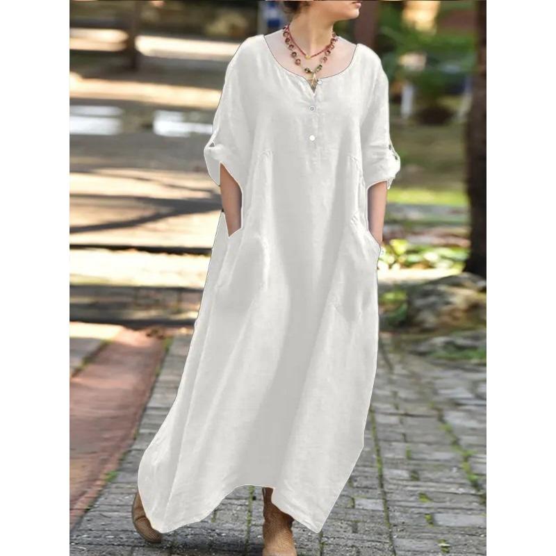 Women's Dress Casual Loose Dresses Long Sleeve V-Neck Pocket Party Plus Size Dresses