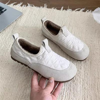 Женские зимние бархатные ленивые универсальные туфли-бини на плоской подошве с одним ремешком, новые удобные теплые хлопковые туфли