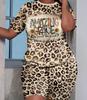 Size XXS-6XL Plus Size Summer Fashion Outfits 2 Piece Set Women's Leopard Print With Letter Print Short Sleeve Tee Shorts Set