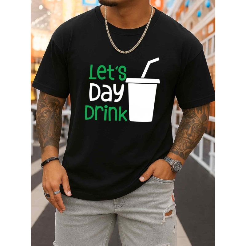 Мужская футболка 'Let's Day Drink' Европейский размер - Ограниченная серия, Черная, с коротким рукавом, с круглым вырезом, Дышащая, с тематическим принтом, Подходит для повседневной носки
