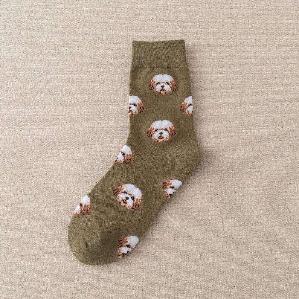 Cute Cartoon Dog Women‘s Sock Kwaii Korea Harajuku Funny Dalmatian Malzis Teddy Pomeranian Long Sox Skarpetki Chaussette Meias