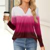 Women's Fashion Casual Long Sleeve Shirt Color Stripes Printed V Neck Up Tops