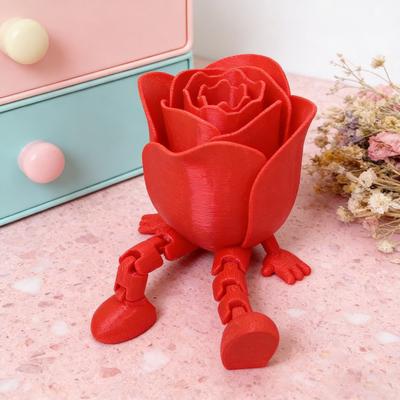 3D-печатная фигурка розы с подвижными ногами, подвижными суставами, цветок-фиджет, украшение для рабочего стола, сувенир, подарок на День матери, на День святого Валентина