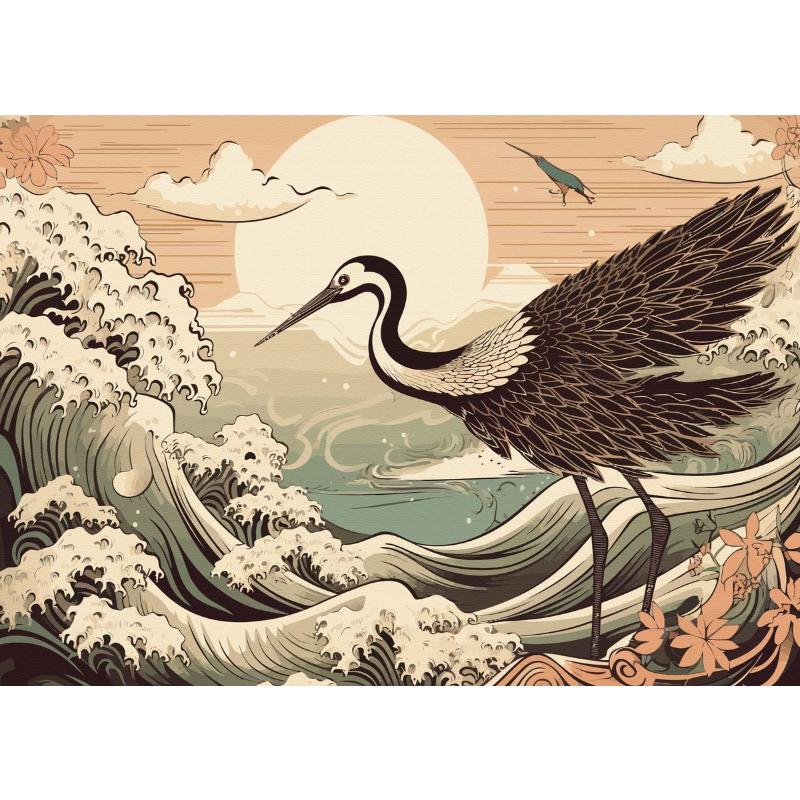 Китайский пейзаж Пара Птицы Лес Гора Река Кои Карп Рыба Искусство Плакат Печать Картина на холсте Настенная картина Декор для дома