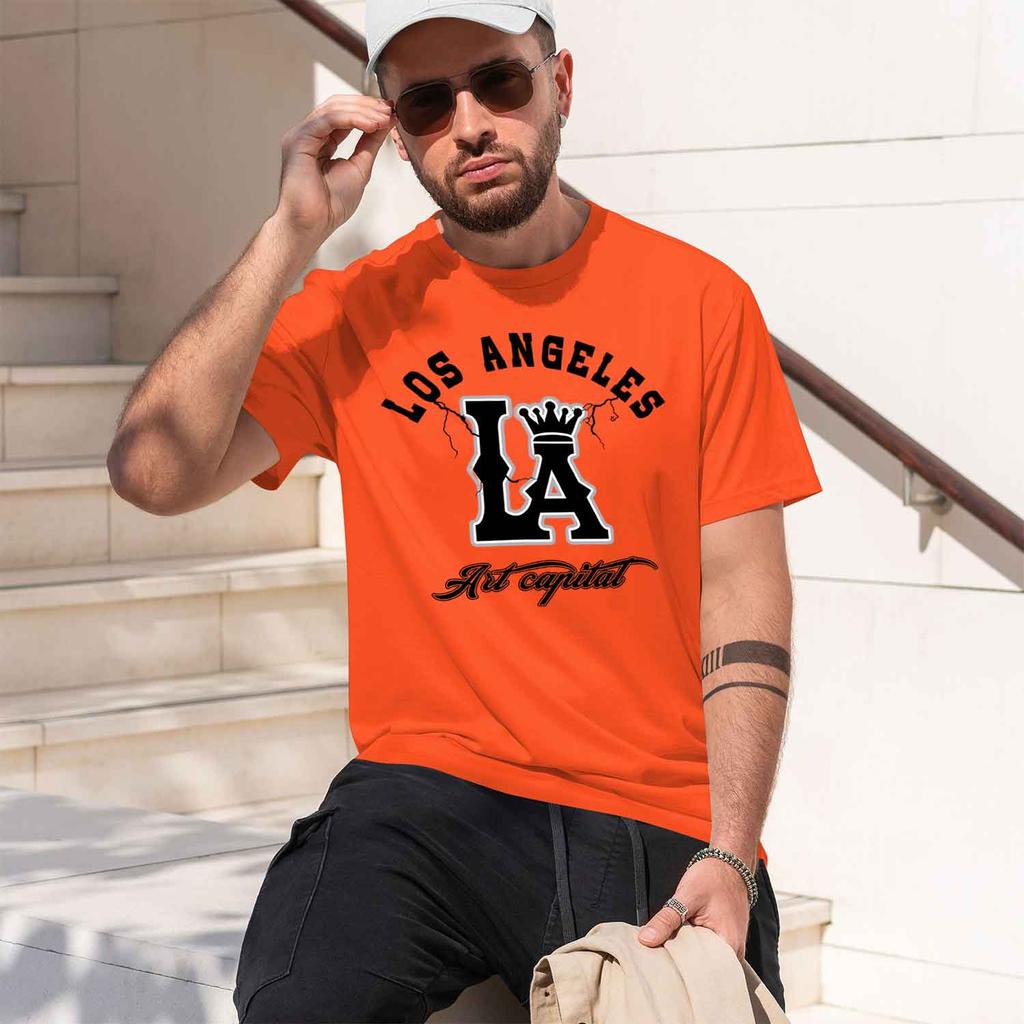 2026 New Model Unisexs Summer 100 Cotton Fashionable Casual Loose Large Size Los Angeles Letter Printed Round Neck Short Sleeve T