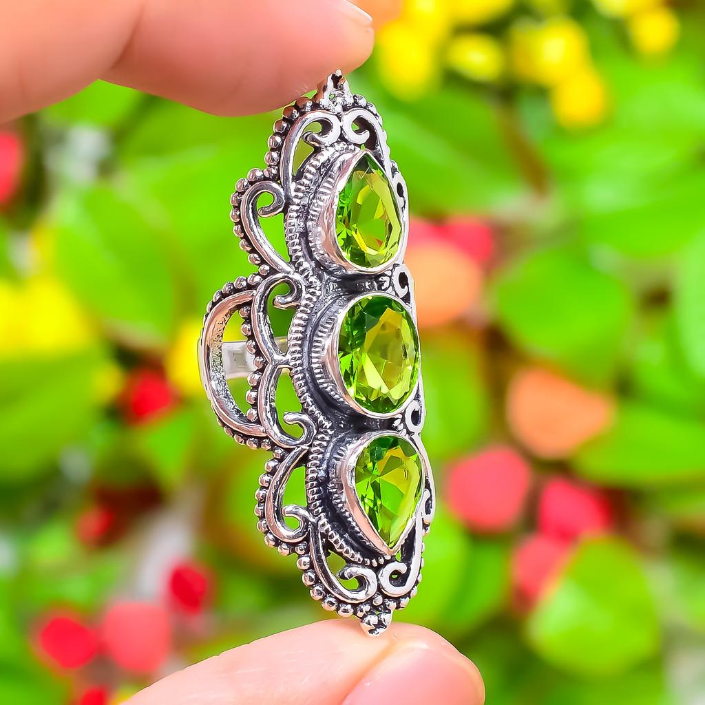 Peridot Gemstone Handmade 925 Sterling Silver Jewelry Ring Size 6 o8Q14