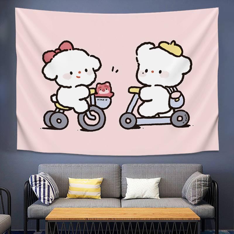 Cute healing puppy original cartoon bedroom background cloth wall cloth live tapestry cloth bedside decoration canvas