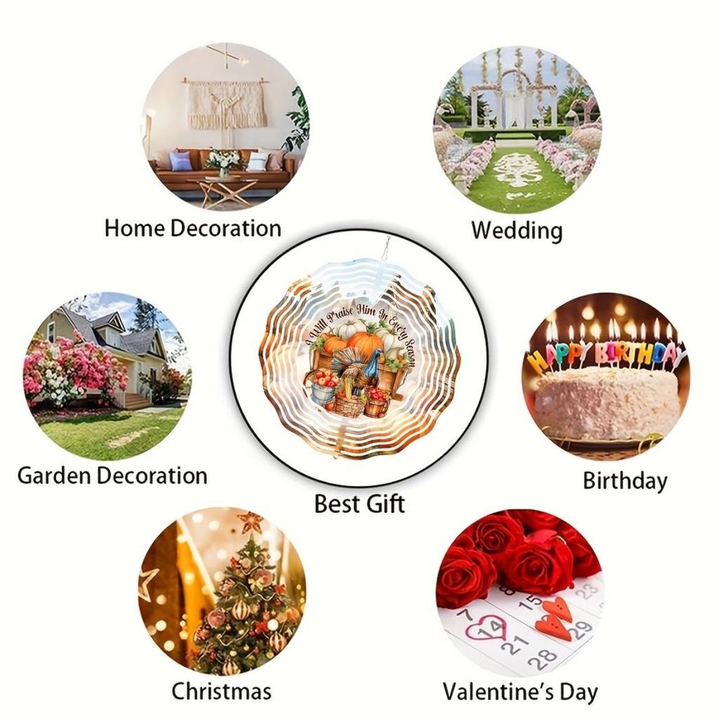10-Inch Metal Wind Spinner – Thanksgiving-Themed Outdoor Decor with Vibrant Pumpkins, Turkey & Fall Foliage, 360° Rotating Hook for Yard