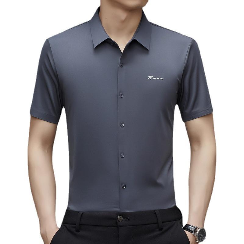 New Dad Wear Summer Seamless Short Sleeve Shirt Young and Middle-Aged Lapel Men Thin Shirt