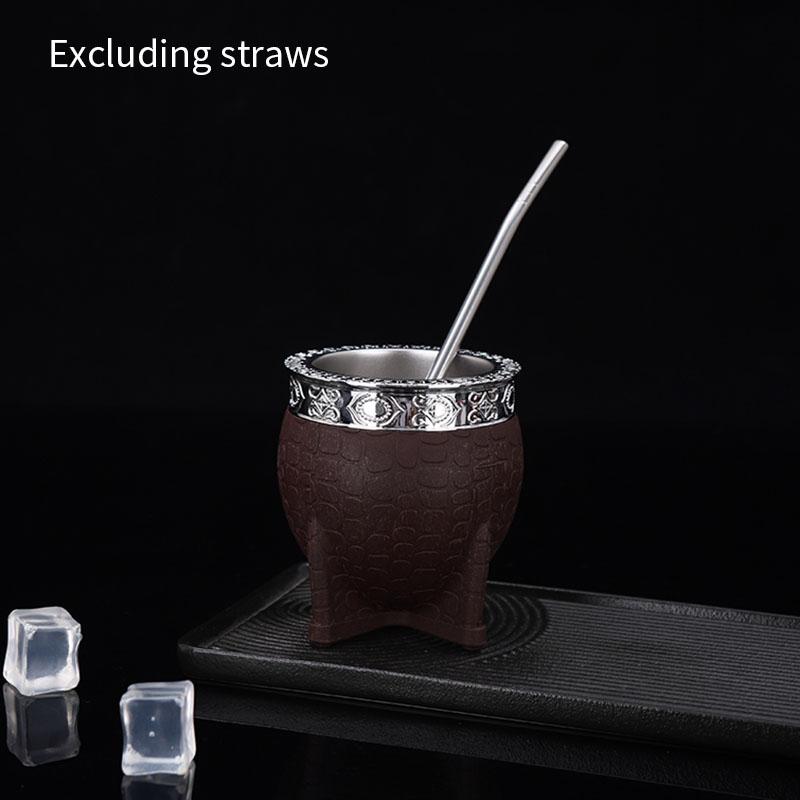 Кружка для парагвайского чая из нержавеющей стали с двойными стенками, стеклянная кружка с плоским дном, кофейная кружка с соломинкой, текстура черепашьего панциря, чашка-яичная скорлупа