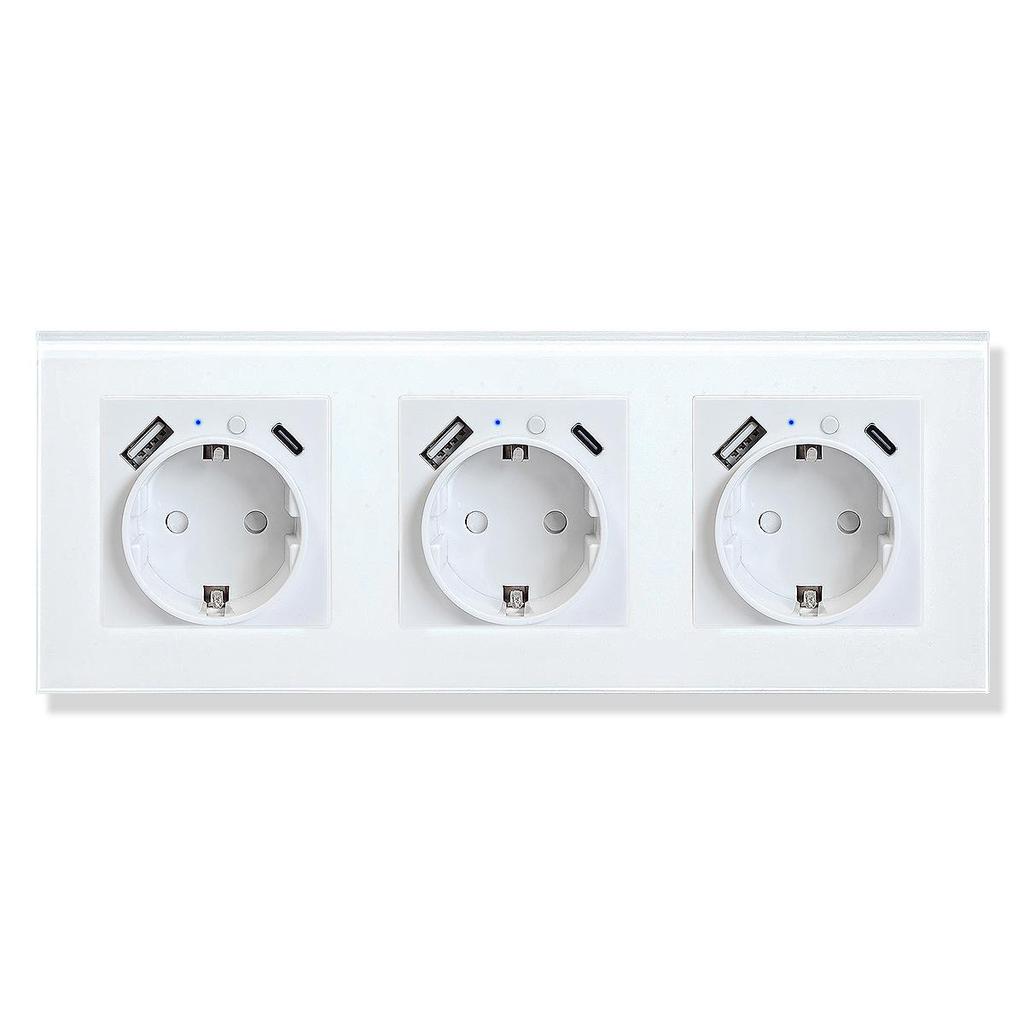 Type 82 Tempered Glass EU Smart WiFi Socket with A+C Charging and Alice Voice Control