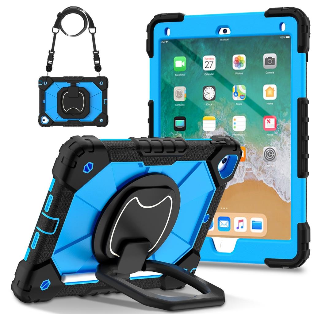 For Apple iPad 9.7 (2017) 360° Rotating Grip Heavy Duty Protection Stand TPU+PC 3in1 Anti-knock Shockproof Tablets PC Case