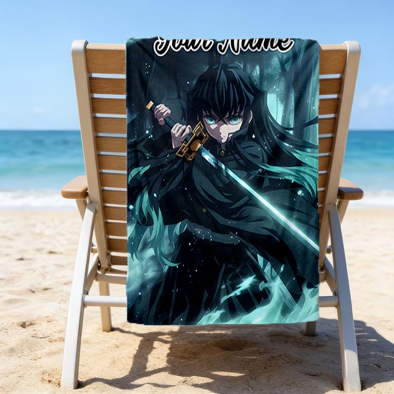 1pc Demon Slayer7 Beach Towel with Custom Name, Beach/Swimming/Bath/Picnic/Camping Towel, Suitable for Seaside Beaches