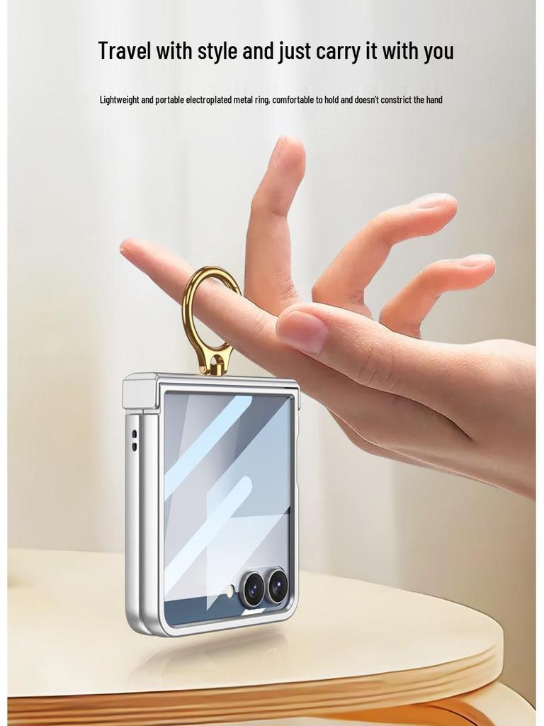 Чехол-накладка Samsung Z Flip7 с полной защитой, однотонный, с защитой шарнира и встроенной подставкой-кольцом