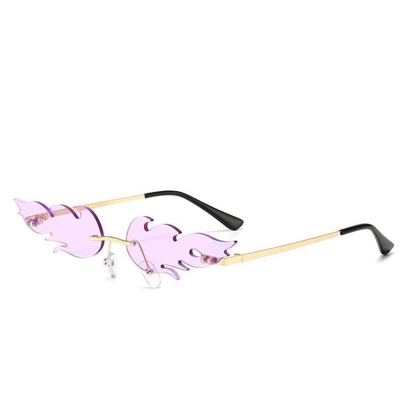 Women Rimless Wave Sun Glasses Luxury Fashion Metal Shades Vintage Women Mirror Eyewear UV400 2020 Hot Fire Flame Sunglasses