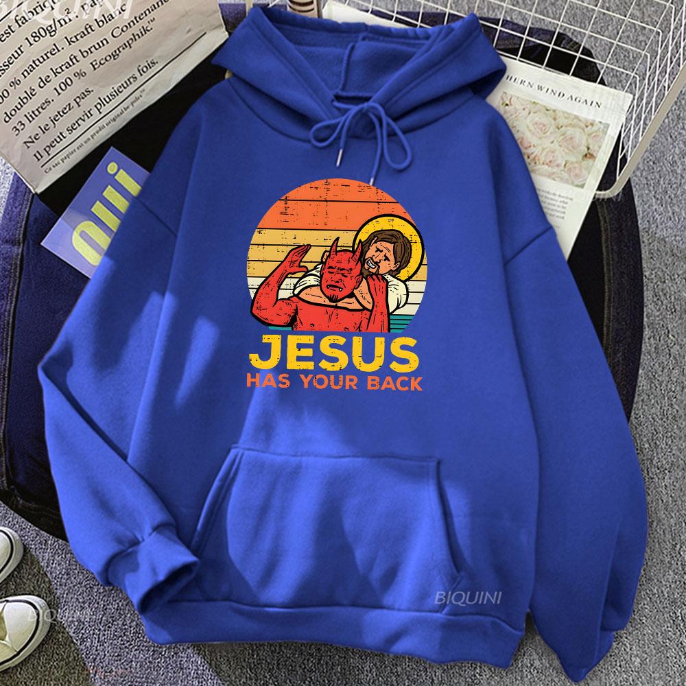 Jesus Has Your Back Jiu Jitsu Retro Christian Hoodie Women Men Vintage Long Sleeve Sweatshirts Ropa Hombre Sudaderas Tops