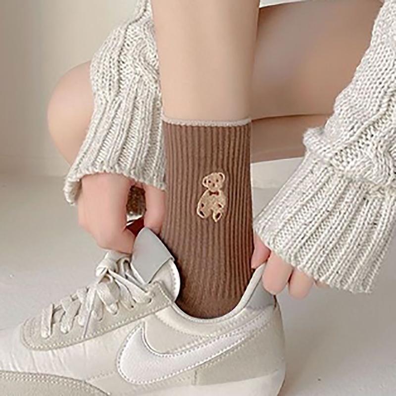 1 пара носков с мультяшным медведем, мягкие хлопковые носки, осенние кофейные чулки, женские носки Kawaii, корейские повседневные чулки для женщин