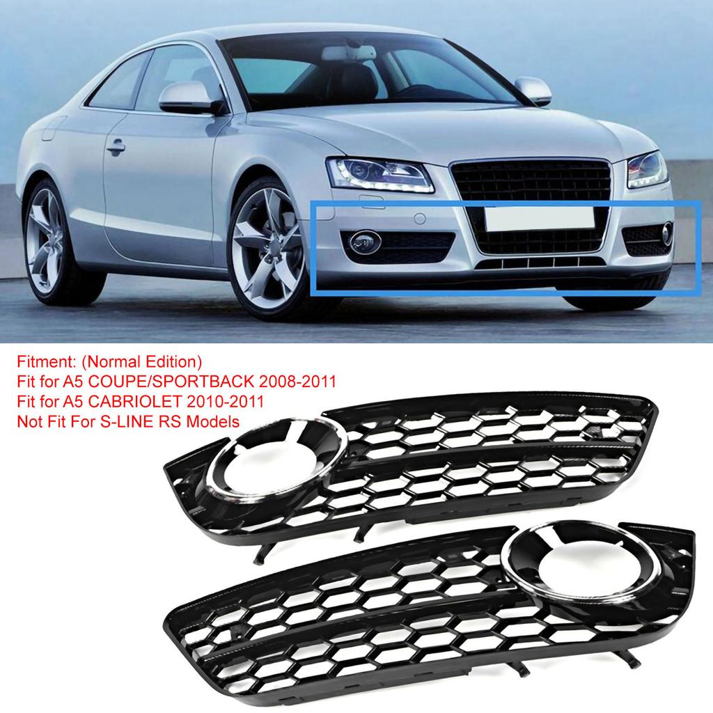 2Pcs Front Bumper Lower Fog Light Lamp Grilles Replacement Fit for A5 08‑11