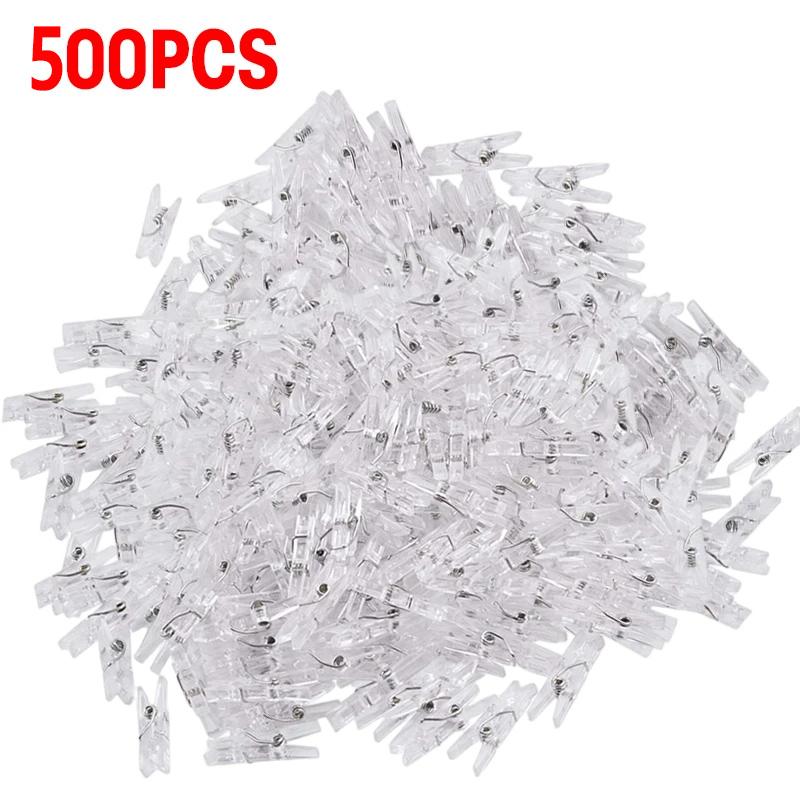 500/50PCS Mini Clear Plastic Clips Photo Paper Clothing Spring Safety Clips DIY Party Wall Home Decoration Picture Hanging Clamp