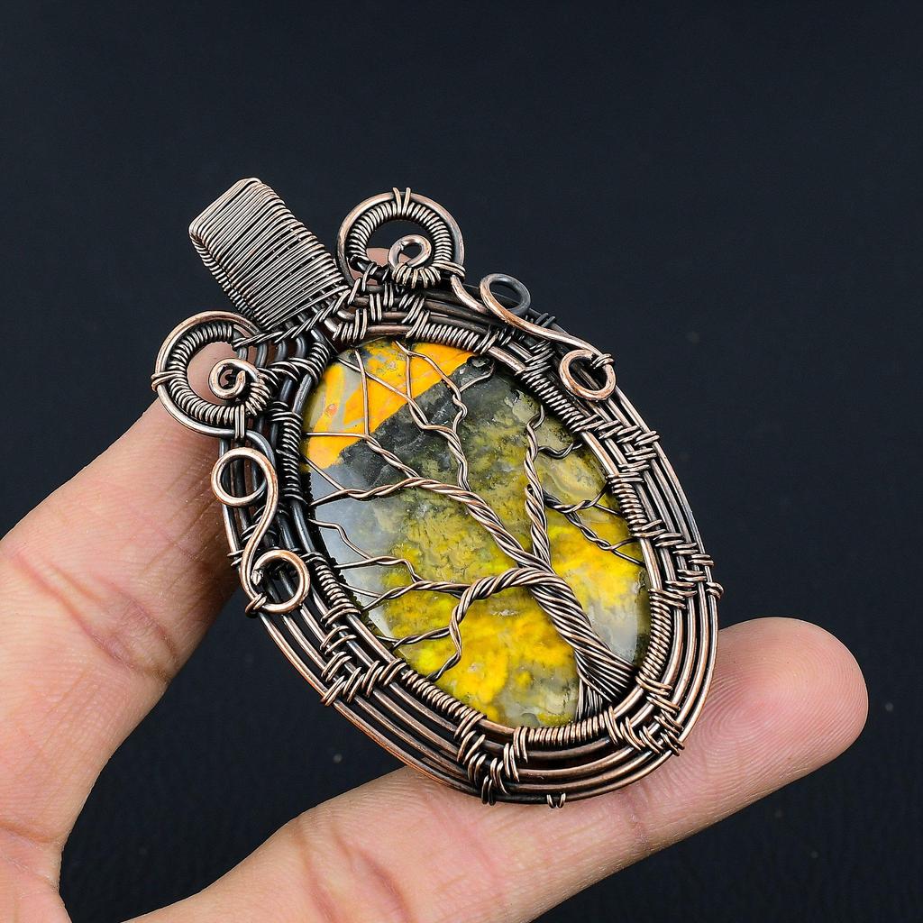 Кулон из шмелиной яшмы, ювелирное изделие из драгоценного камня, обернутое медной проволокой 999 пробы, кулон ручной работы, на День матери