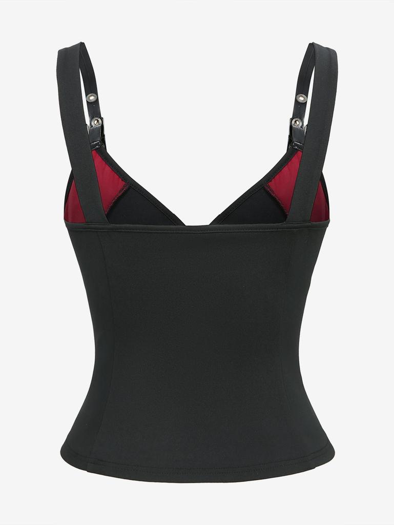 Rosegal Gothic Plus Size Ажурная вставка с перекрестной молнией на бретельках из искусственной кожи с пряжкой-люверсом