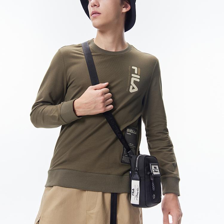 Fila Logo Print Sports Pullover Sweatshirt Men Sweatshirt Moss-Green F11M138206F-KK