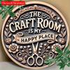 1pc 2d Flat Vintage Round Wooden Sign - 20cm "The Craft Room Is My Happy Place" - Durable Easy-to-Hang, Unique Decorative Plaque for Bedroom Kitchen