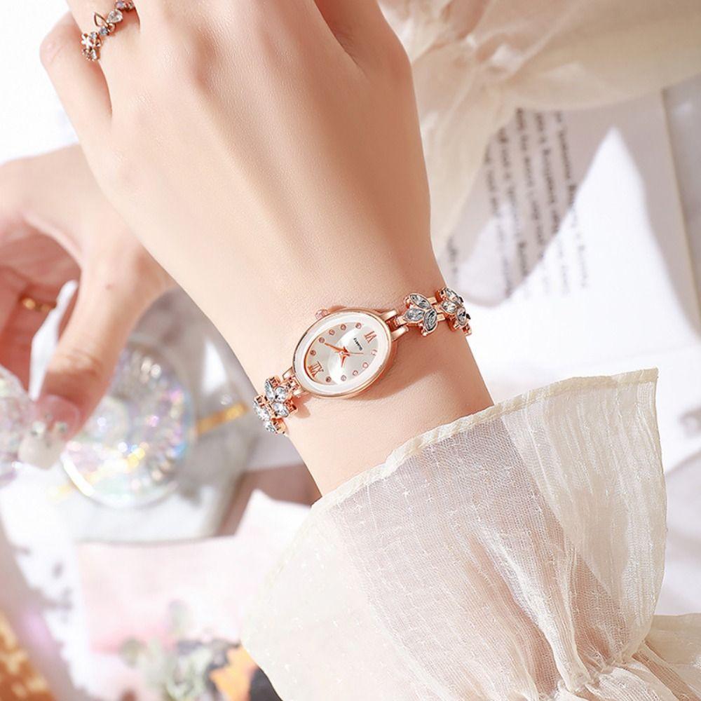 Alloy Luxury Wrist Watches Oval Shape Quartz Watches Elegant Chain Watch Girls