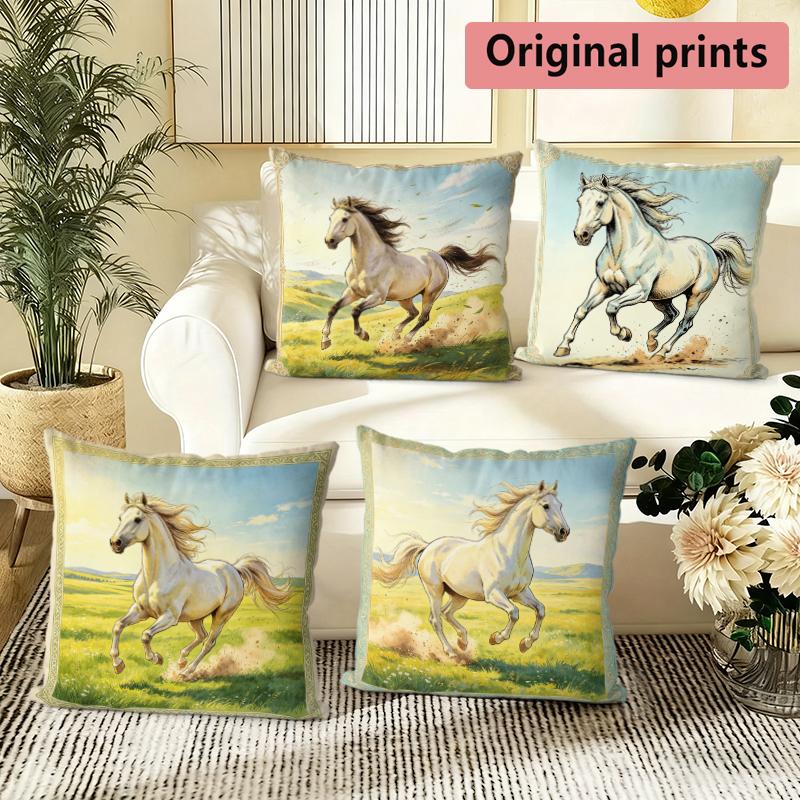 Vintage Running Horse Print Decorative Throw Pillow Covers Pattern Cushion Cover Suitable For Sofa Bedroom Car Pillow Cover