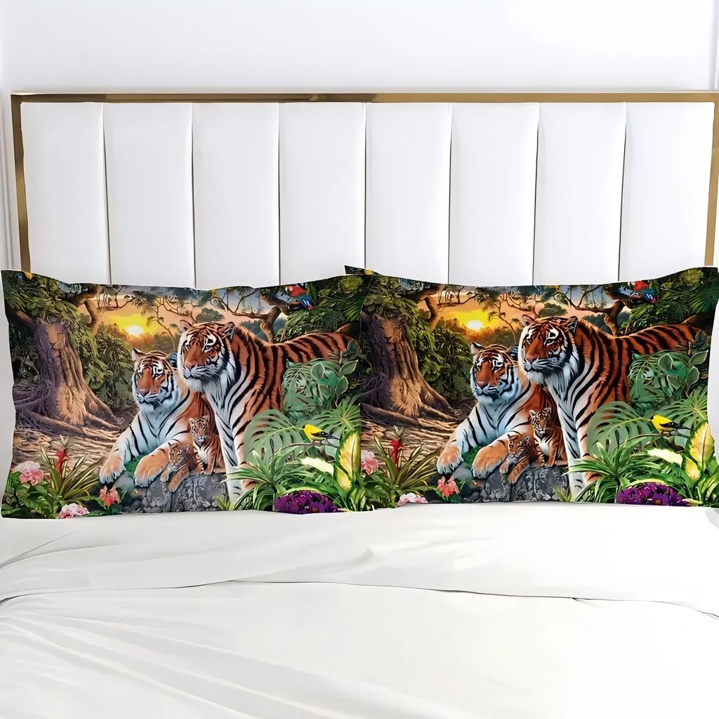 Комплект пододеяльника и наволочек с 3D-печатью Forest Tigers Мягкий Удобный Домашний Полиэстеровый Постельный Комплект Тема Дикой Природы Комплект Пододеяльника