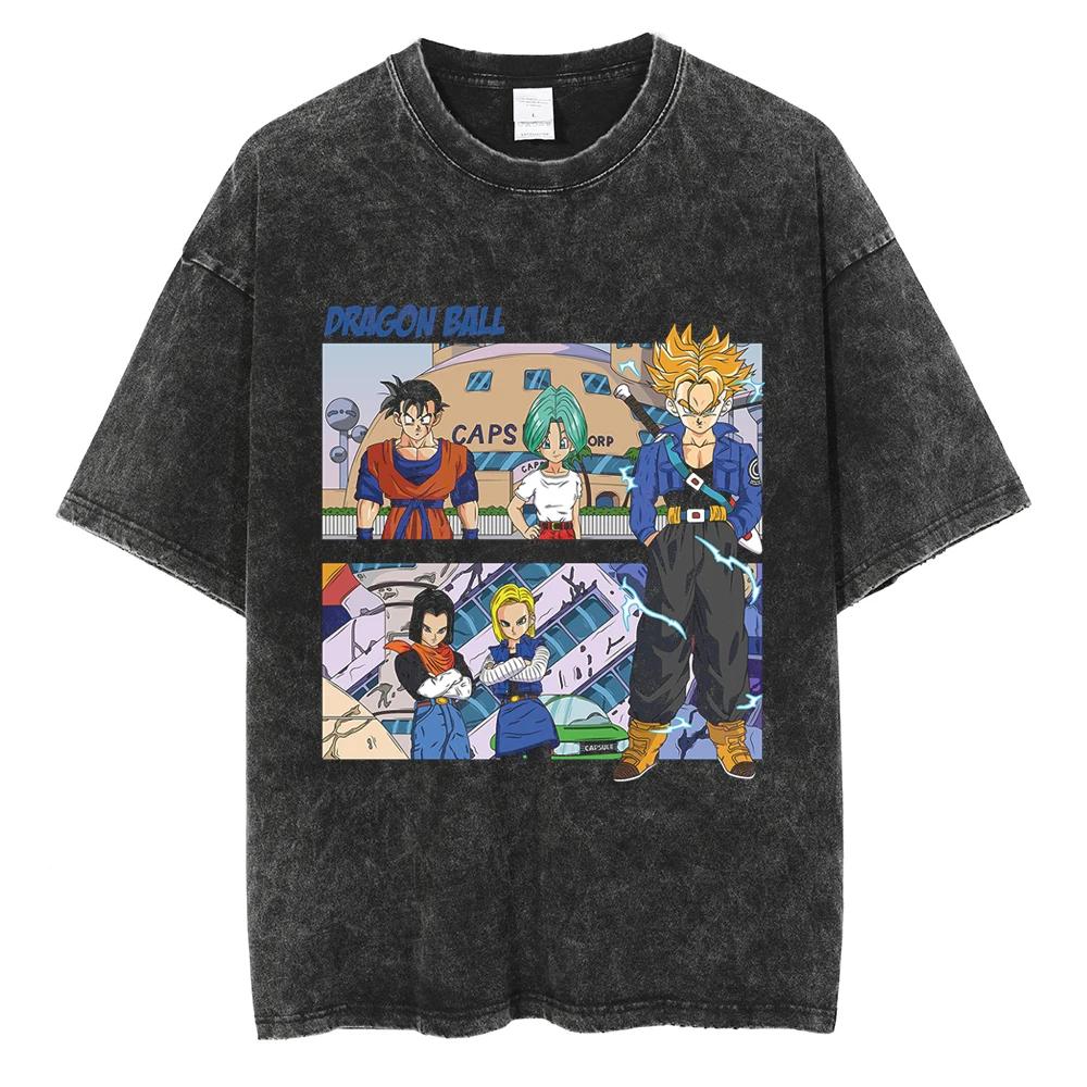 Men Hip Hop Streetwear T Shirt Dragon Ball Graphic T Shirt Cotton Loose Short Sleeve Black Washed Tshirt Oversize Harajuku