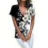 Womens Short Sleeve V-Neck Shirts Floral Print Loose Casual Basic Tees Summer Tops