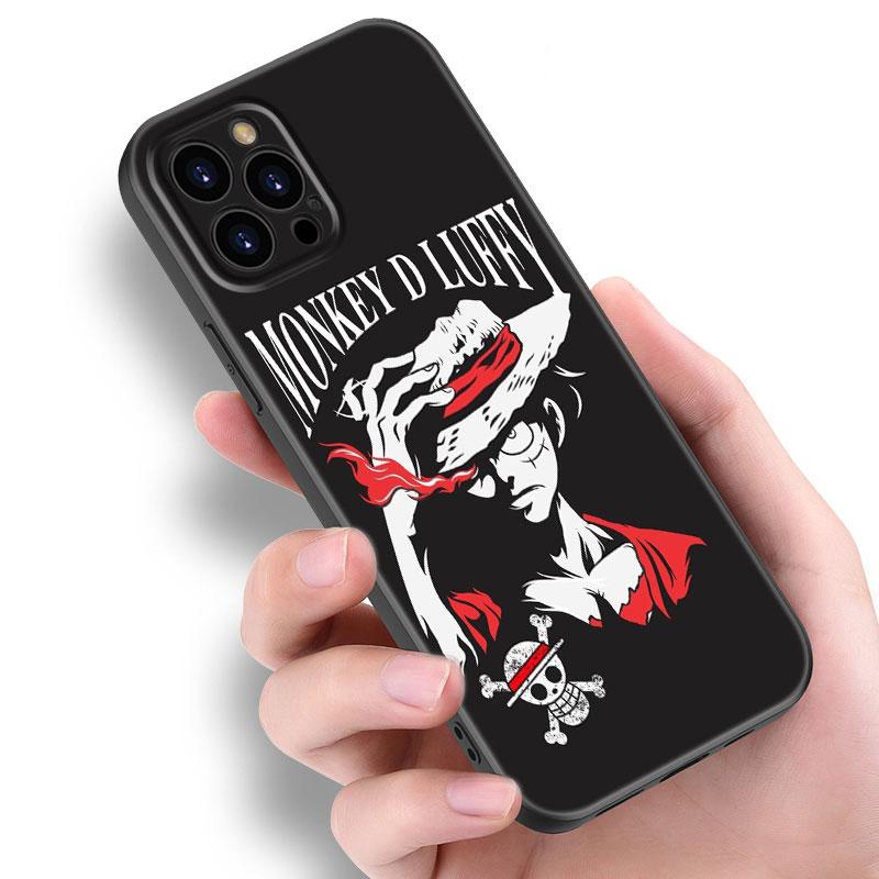 Anime One Piece Luffy Phone Case For Apple iPhone 12 13 Mini 11 14 15 Pro Max 7 8 Plus X XR XS SE 2020 2022 Black Silicone Case