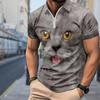 Мужская рубашка поло повседневная на молнии с коротким рукавом модная повседневная на молнии лето весна стандартный крой рубашка с принтом Lucky Cat 3D