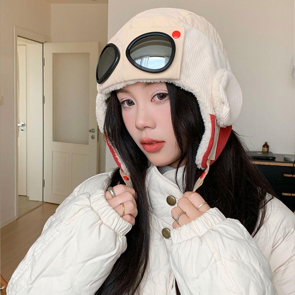 Windproof Warm Ski Hat Beanie Cycling Lei Feng Hat Fashion Winter Pilot Hat With Goggles Women/Men