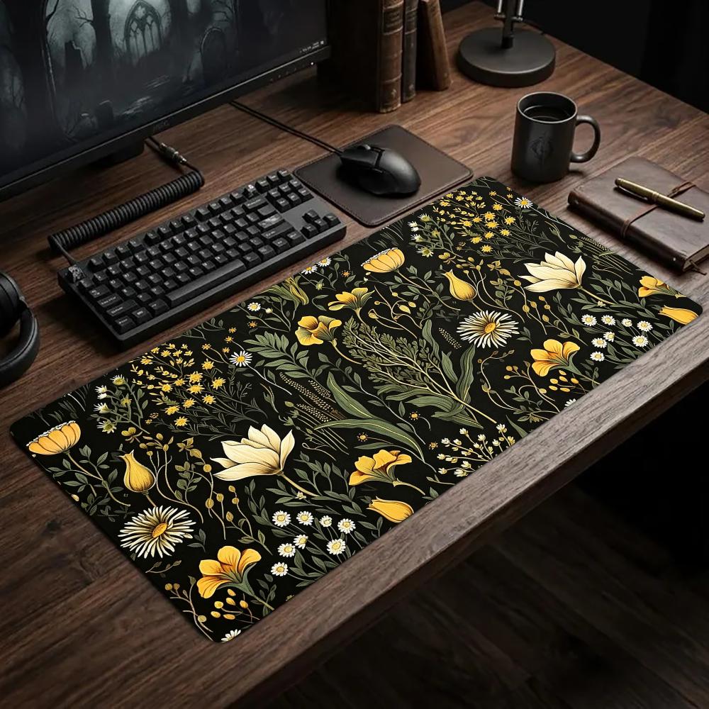 Vintage Floral Yellow Wildflowers Mouse Pad Large Gaming Mats Setup Playmat Office Carpet Rug Desk Mat Mousepad Speed Mouse Pads