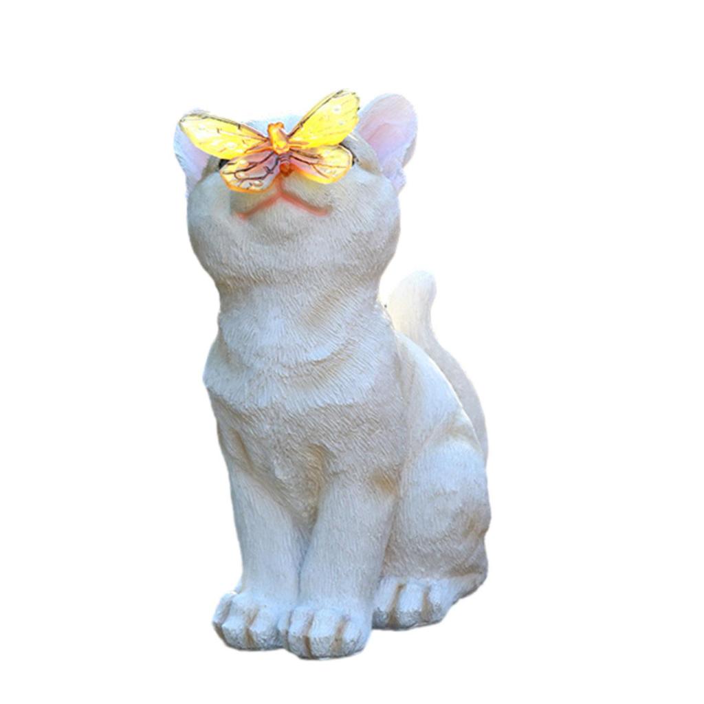 Garden Cat Statue with Solar Light Outdoor Statues for Patio