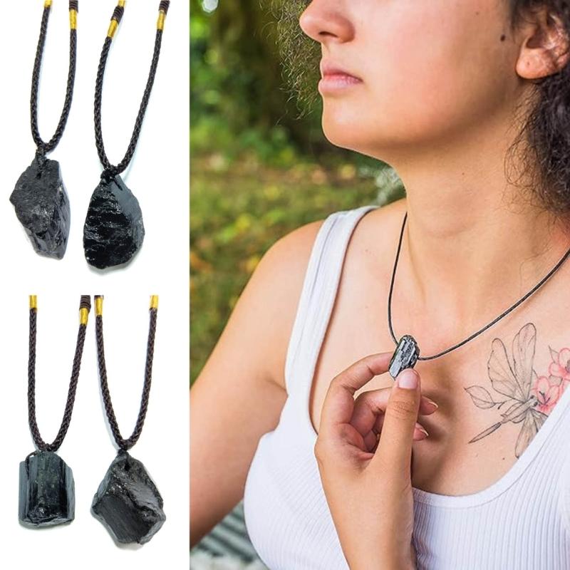 Ожерелье с подвеской из неправильного камня, выдвижная цепочка, подвеска из турмалина, чокер, уникальная длинная цепочка для свитера