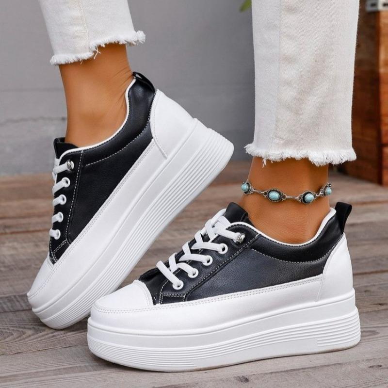 Fashion Spring Thick Soled Single Shoes for Women Round Head Color Matching Front Strap Waterproof Table Non-slip Sneakers