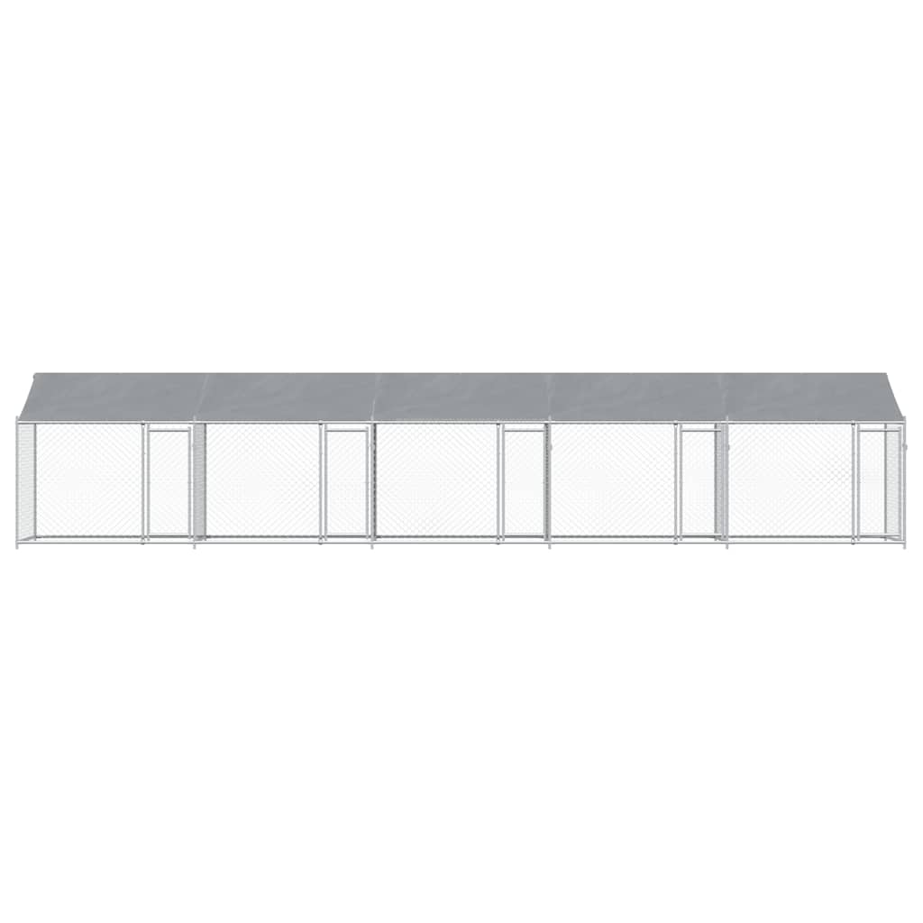 Dog Kennel with Roof and Doors Gray 10 x 2 x 2 m Galvanized Steel