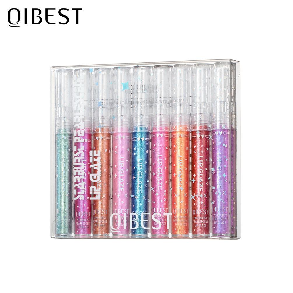 QIBEST Long Lasting Moisturizing People Ji Color Lip Glaze Dazzling Pearl Fine Glitter Shiny Polarized Lip Color Color Lip Glaze