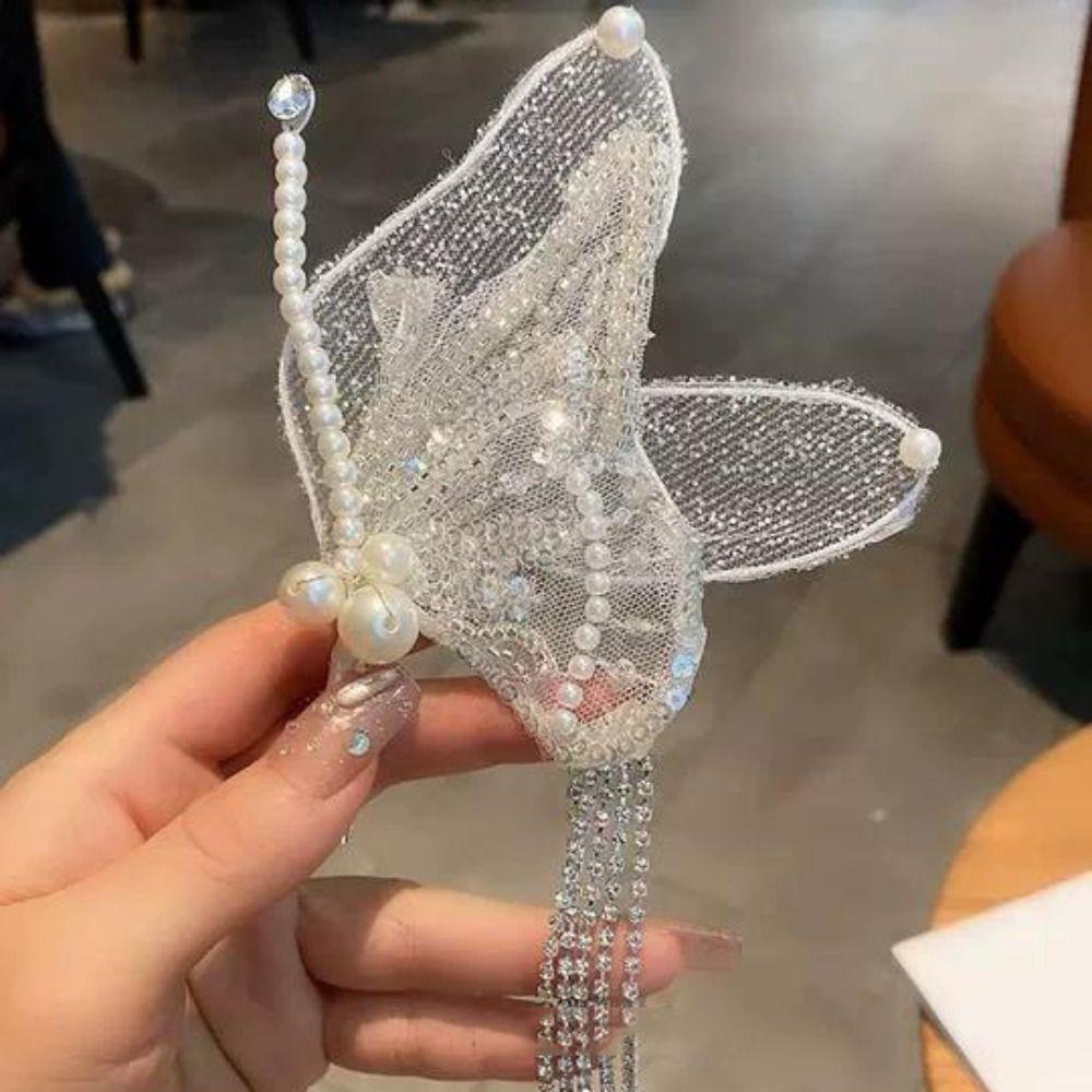 Заколки для волос с бусинами в виде бабочек, большие зажимы-«клювики», элегантные жемчужные заколки-баретты, головной убор