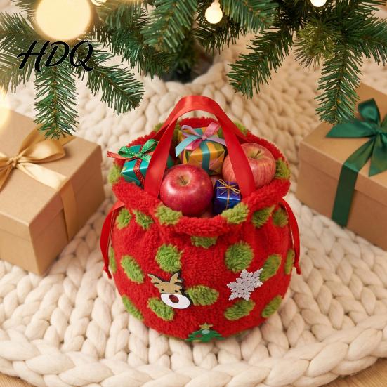 Decorative Home Atmosphere Bags Christmas Plush Gift Bag with Drawstring Soft Santa Sack for Candy Red Velvet Present Pouches Apples Presents
