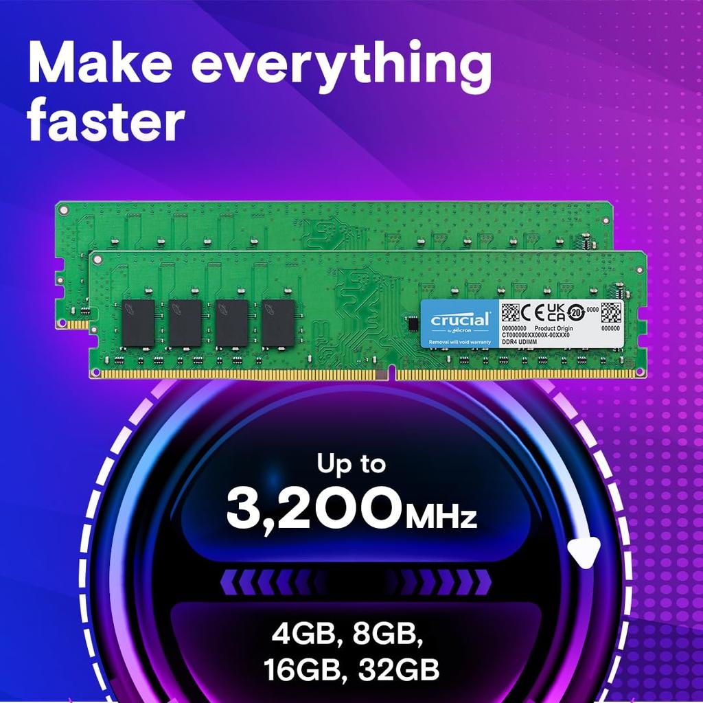Crucial Desktop Additional Memory 16GB DDR4 CL22 UDIMM 288pin CT2K8G4DFRA32A (8GBx2) 3200MT/s (PC4-25600)