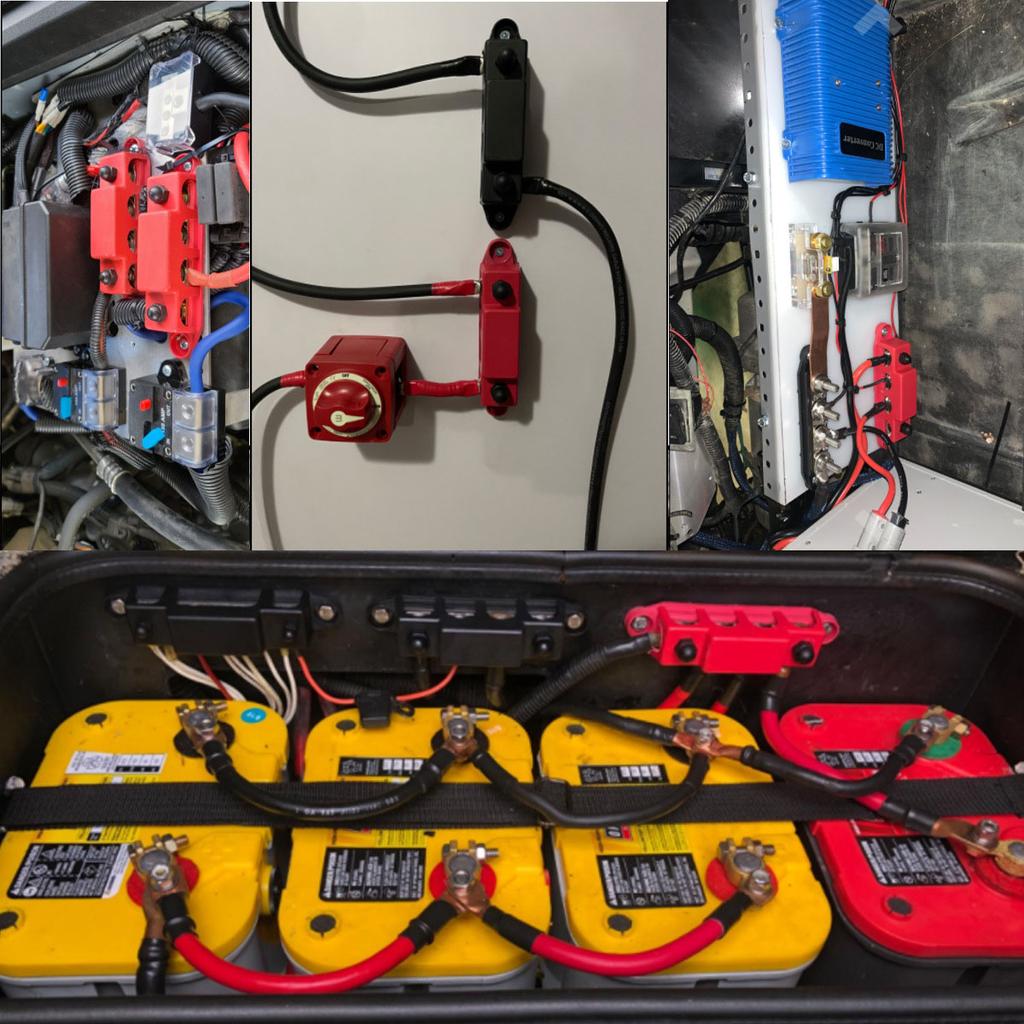 12V Power Distribution Block 250A Bus Bar Terminal Block with Cover 4 X 3/8" Terminal Studs 3 X #8 Terminal Screw 48VDC 300VAC