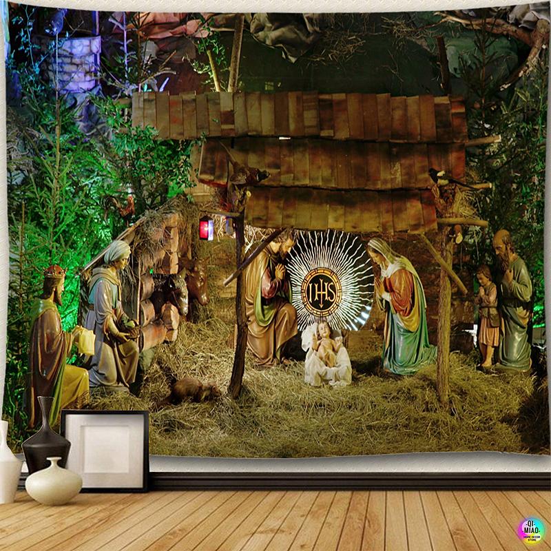 Рождественский гобелен, сцена Рождества, настенный гобелен, Иисус Ангел, Пасхальный декор стен, гобелены с изображением Христа, ясли для украшения дома