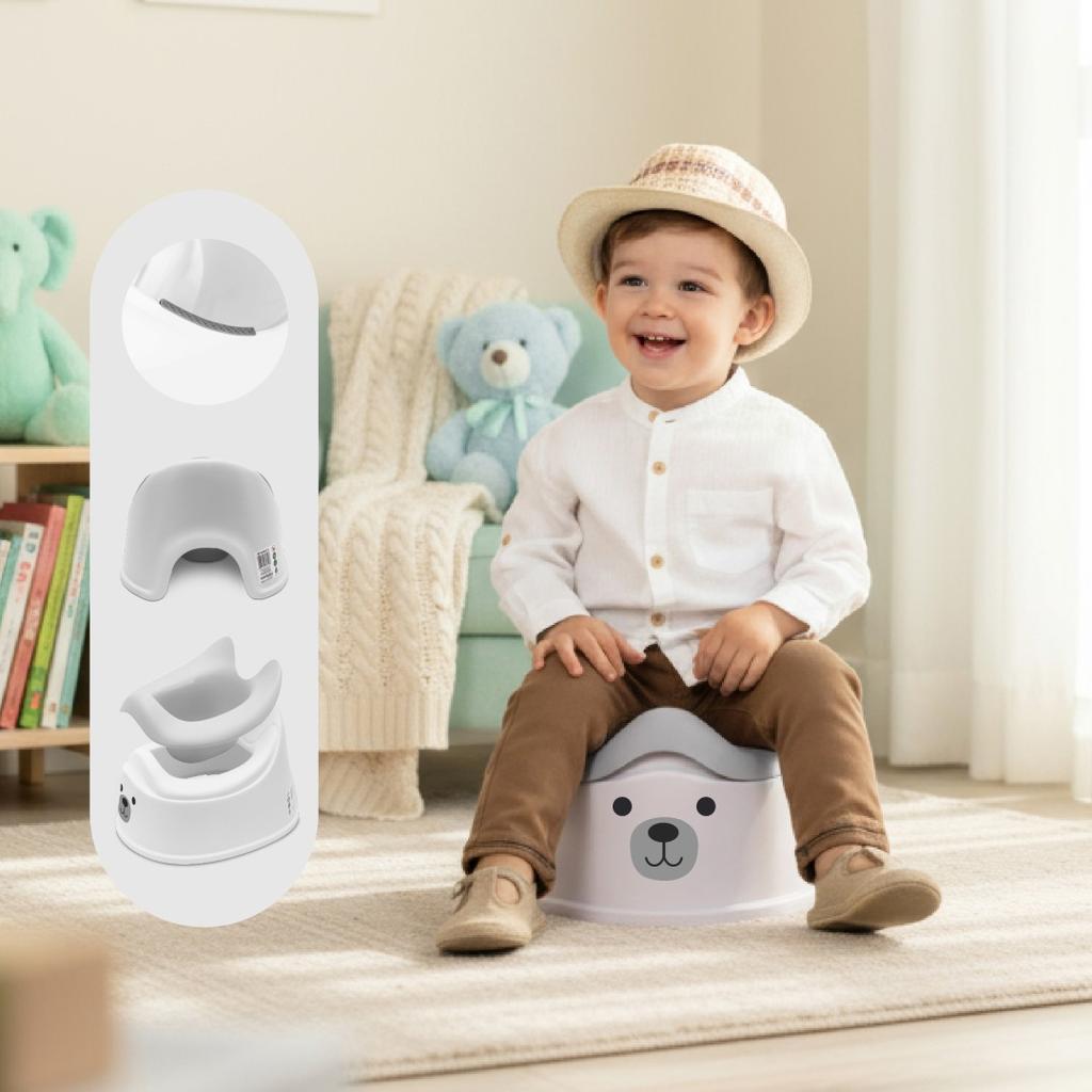 Nocnik Dla Dzieci Antypoślizgowy Z Wyjmowanym Wkładem Stabilny Naklejki Miś Szary Biały Sun Baby